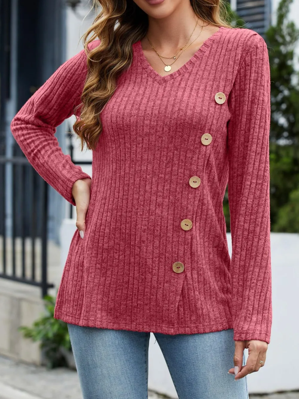 V-Neck Long Sleeve T-Shirt, image 15