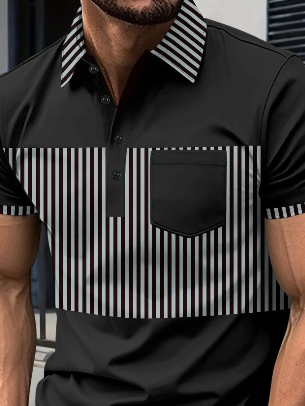 Men's Full Size Collared Contrast Striped Polo Plus Size, image 4