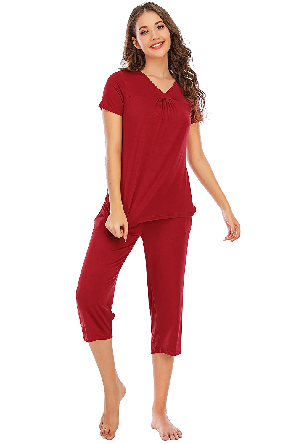 V-Neck Short Sleeve Top and Pants Lounge Set, image 9