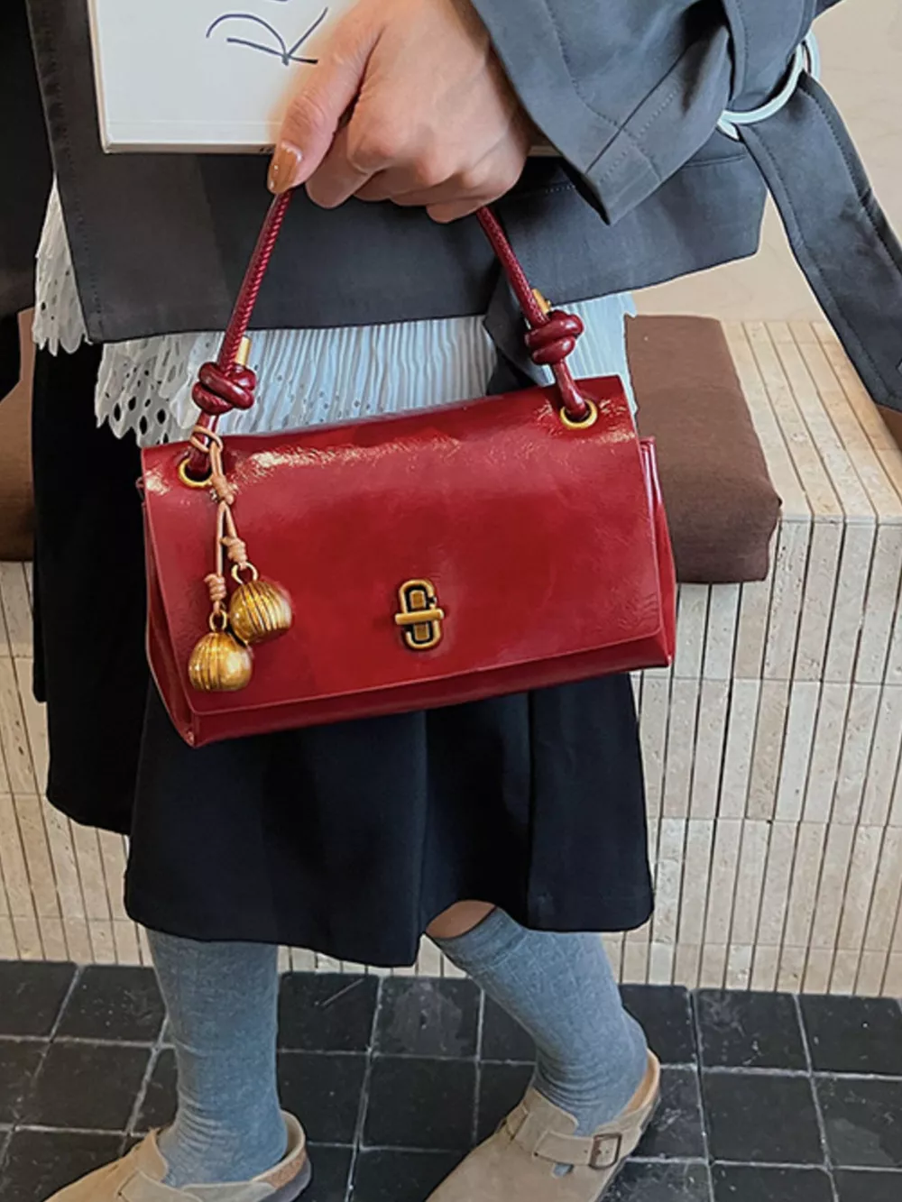 Chic PU Leather Crossbody Bag with Gold Accents, image 4