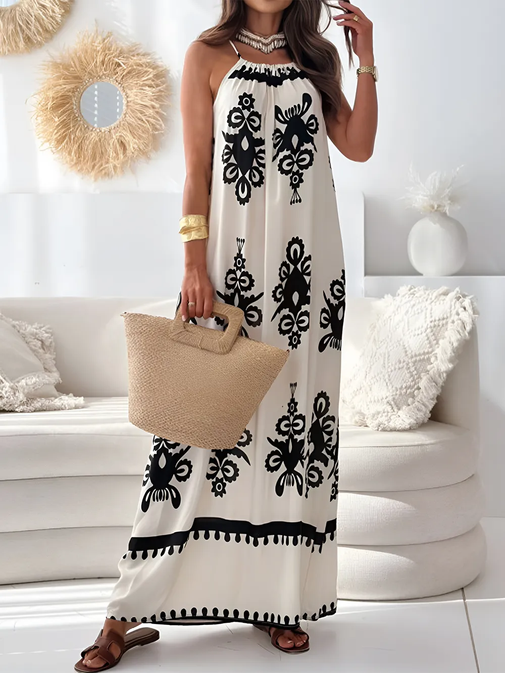 Printed Spaghetti Strap Sleeveless Maxi Dress, image 11