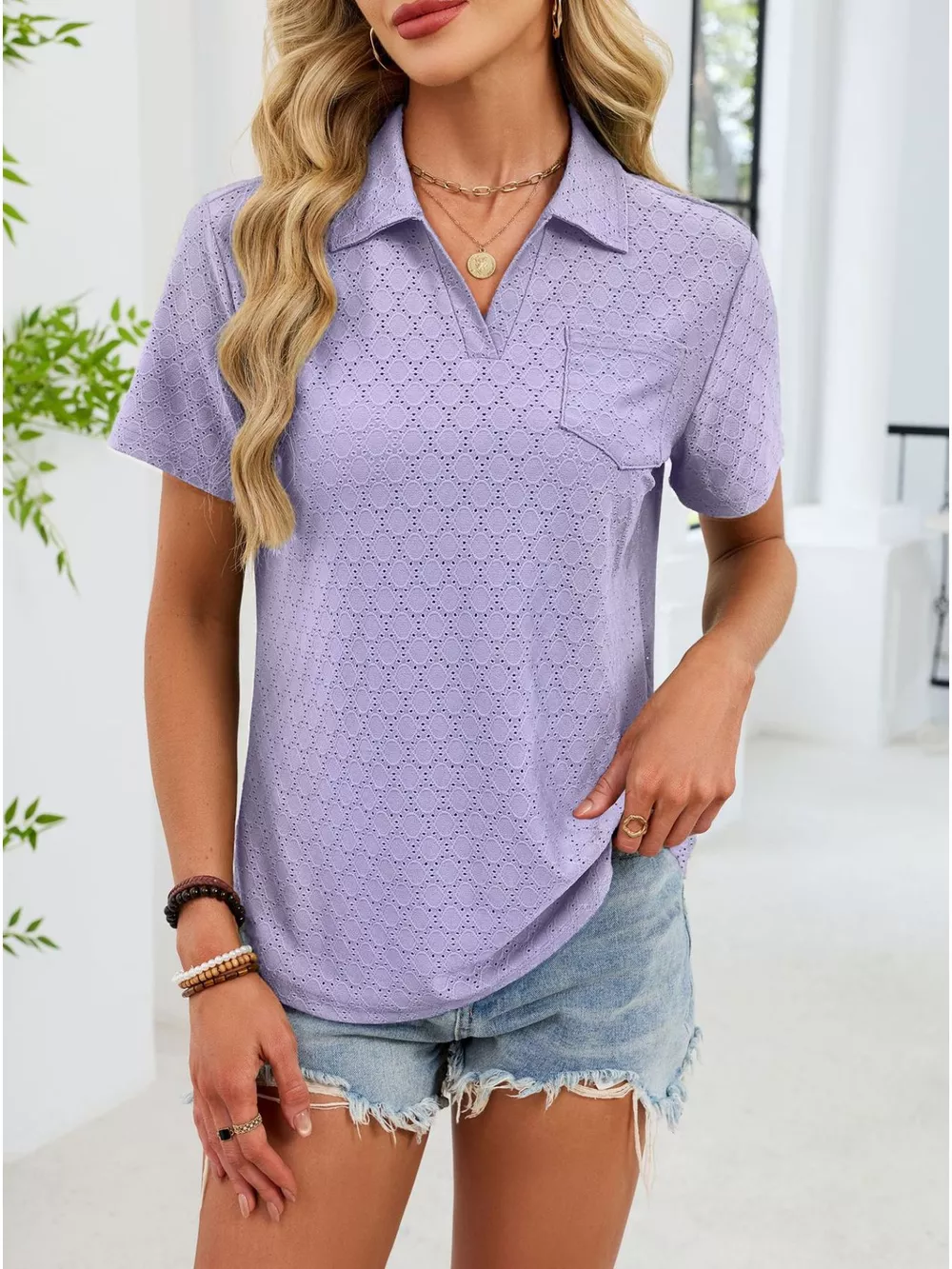 Eyelet Short Sleeve Blouse, image 21