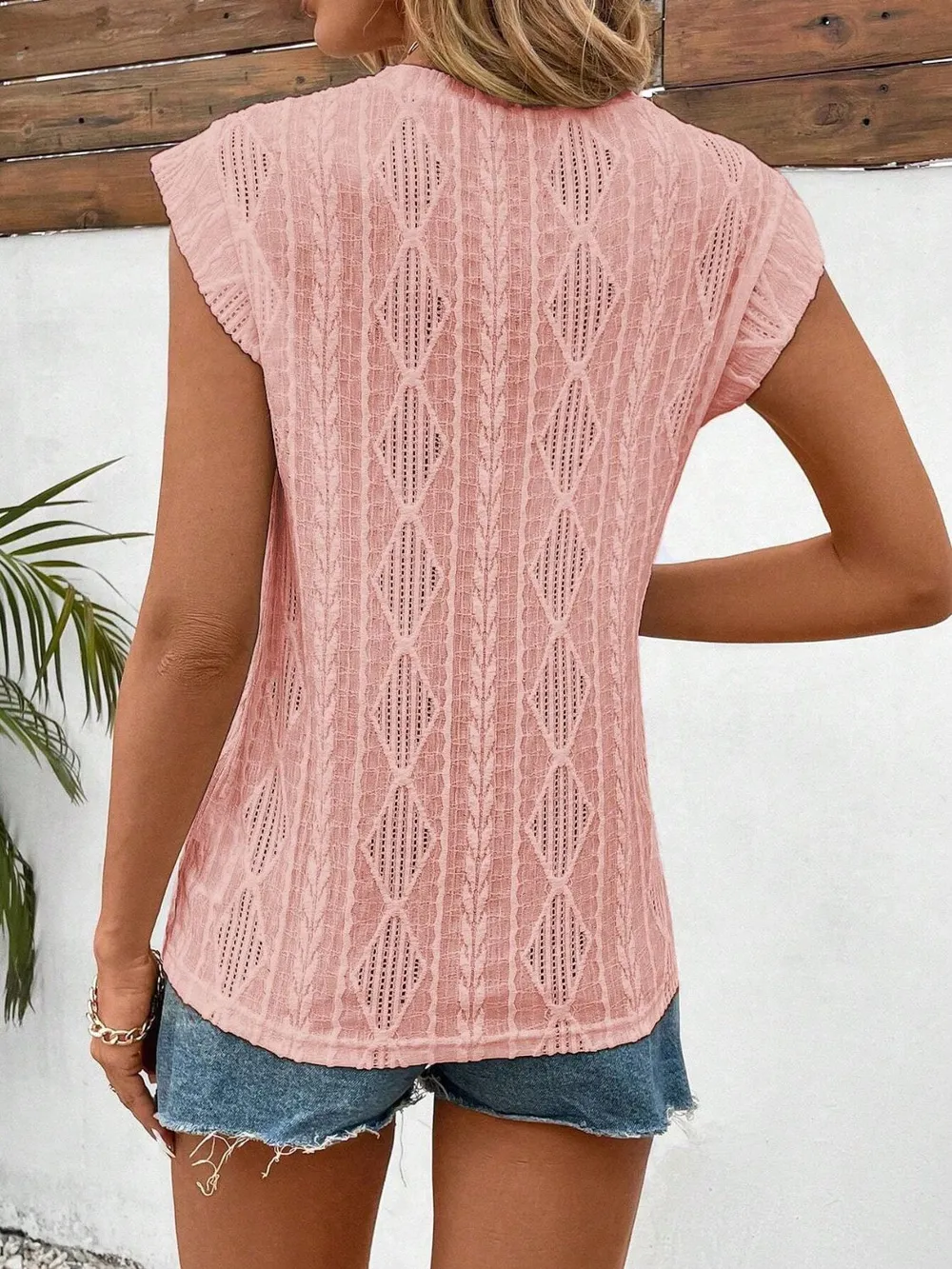 Eyelet Round Neck Cap Sleeve Top, image 8