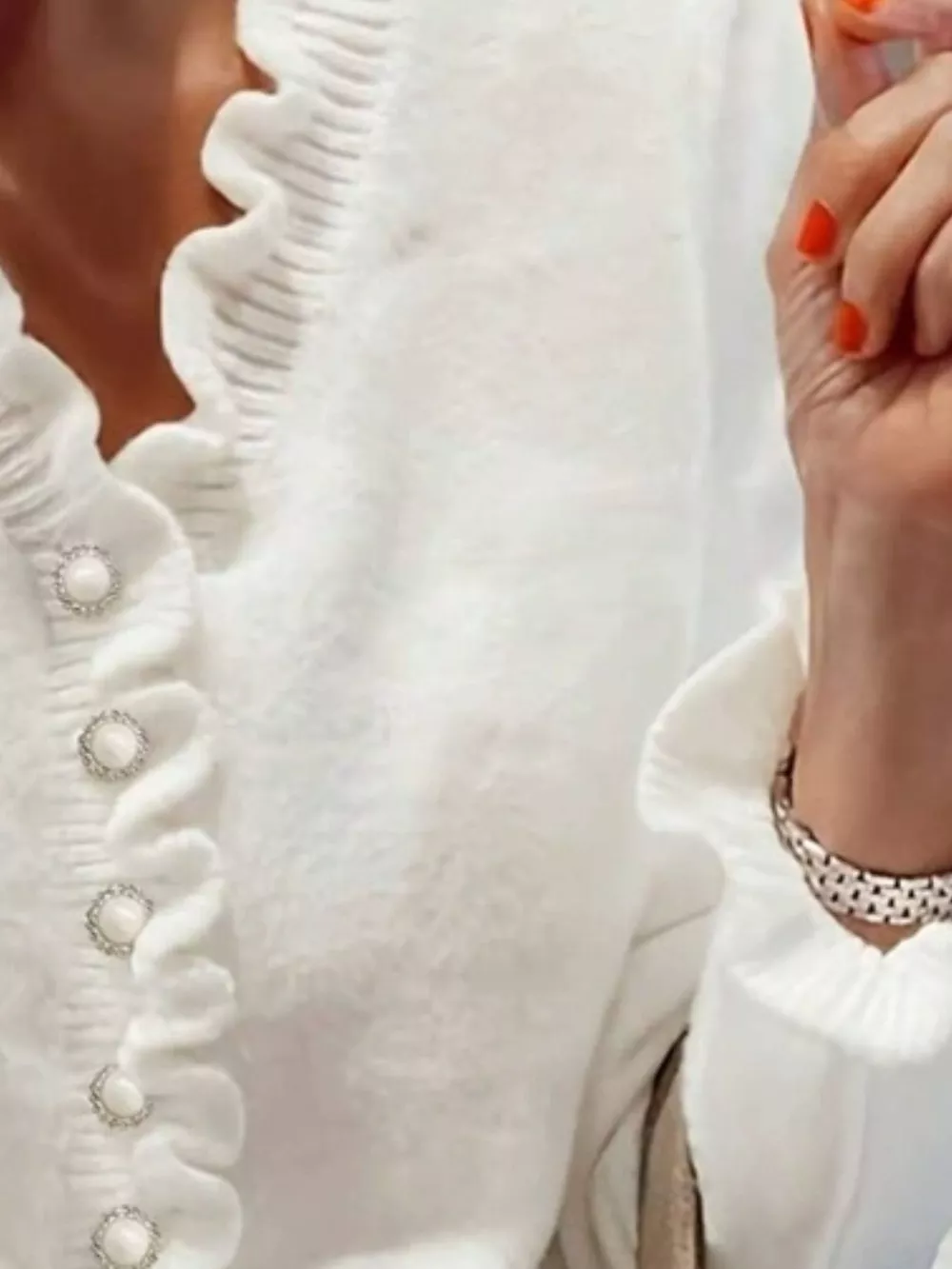 Ruffled Pearl Button Sweater, image 6