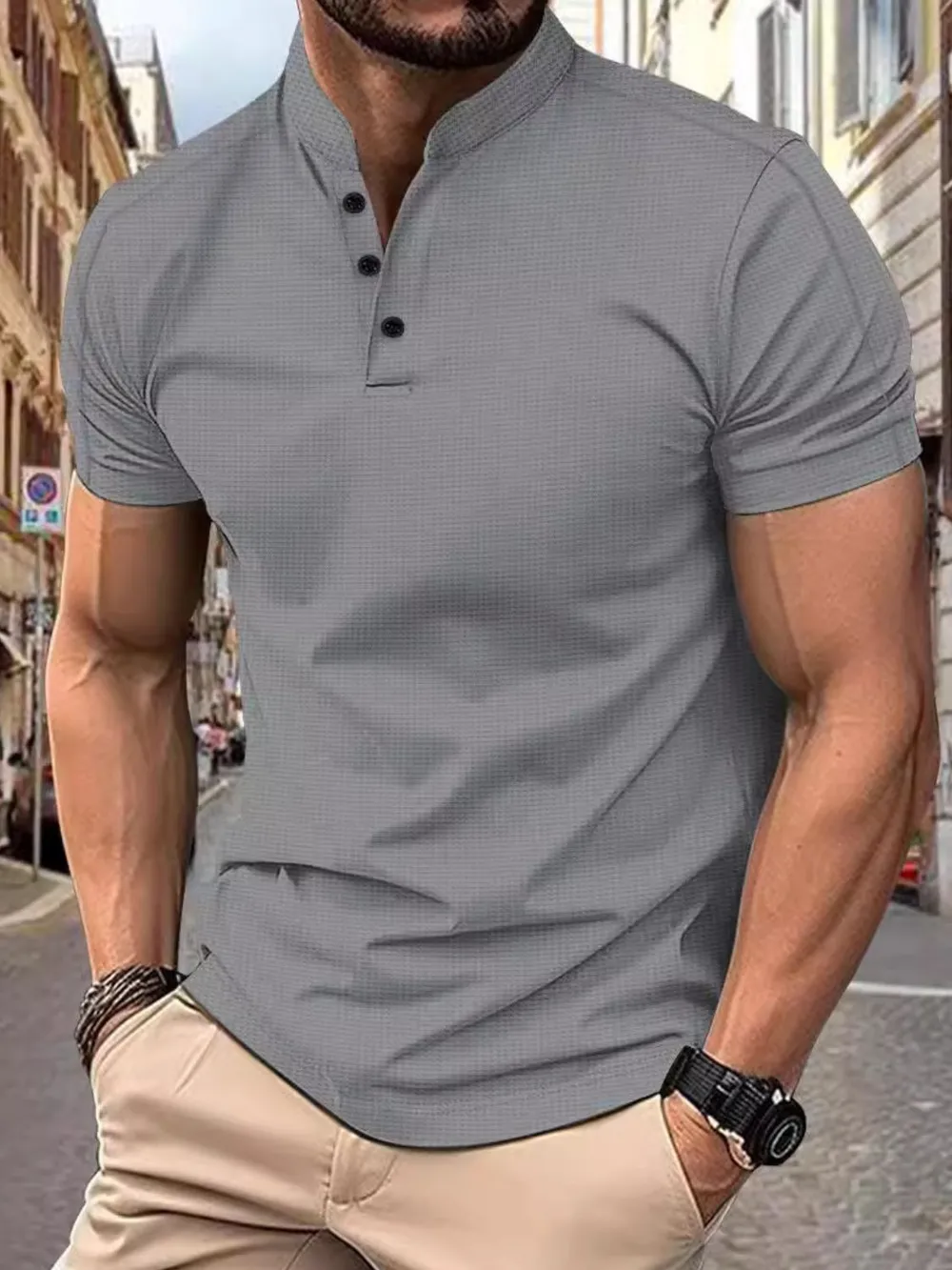 Men's Full Size Button Detail Short Sleeve Polo Plus Size, image 4