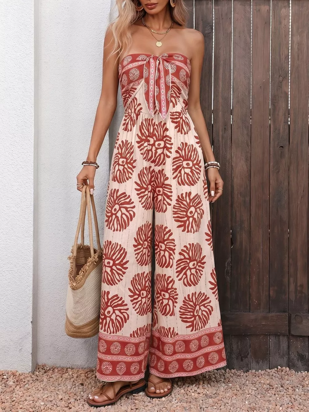 Floral Print Strapless Wide Leg Jumpsuit, image 5