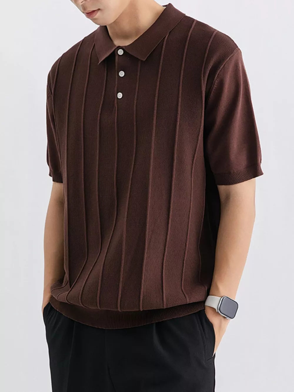 Men's Plus Size Textured Knit Short Sleeve Polo, image 3