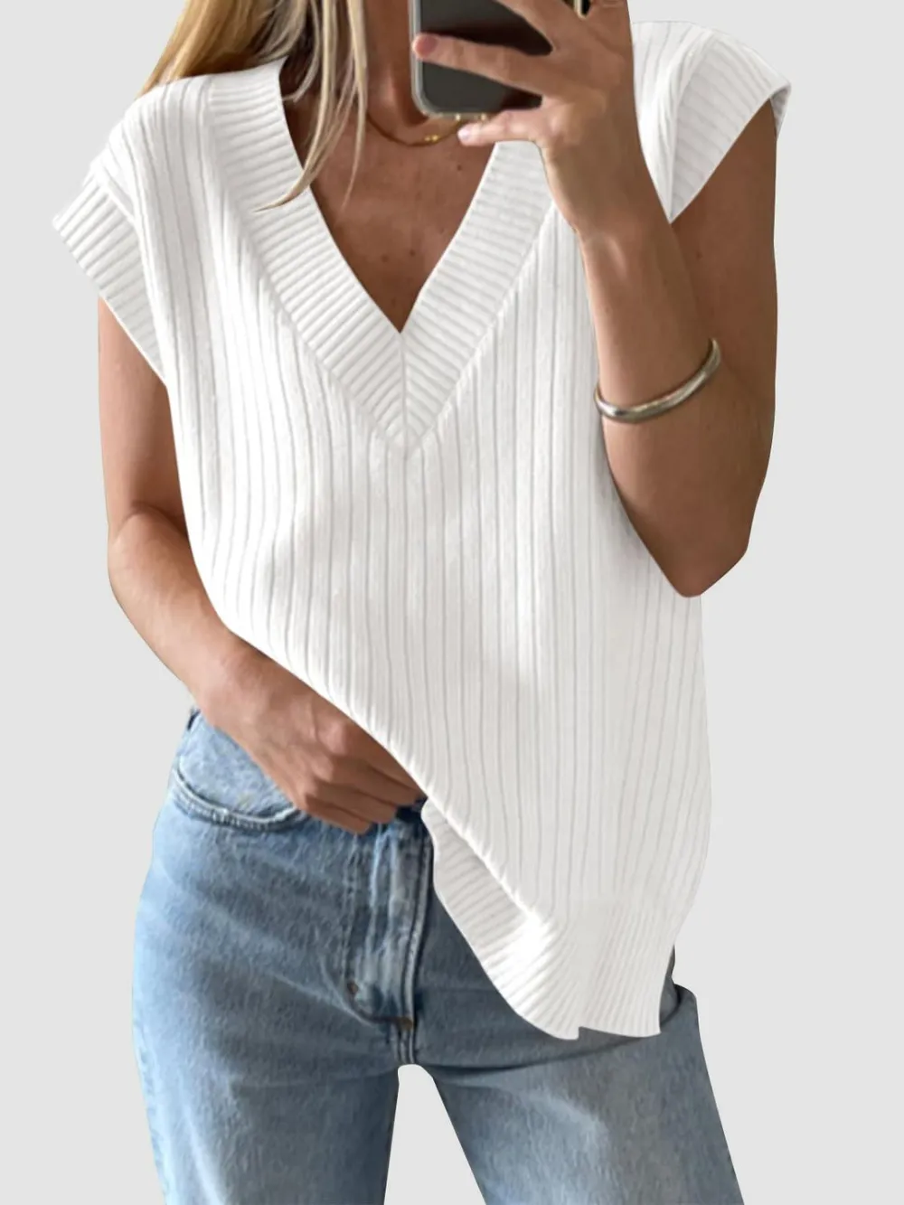 Ribbed V-Neck Sweater Vest, image 4