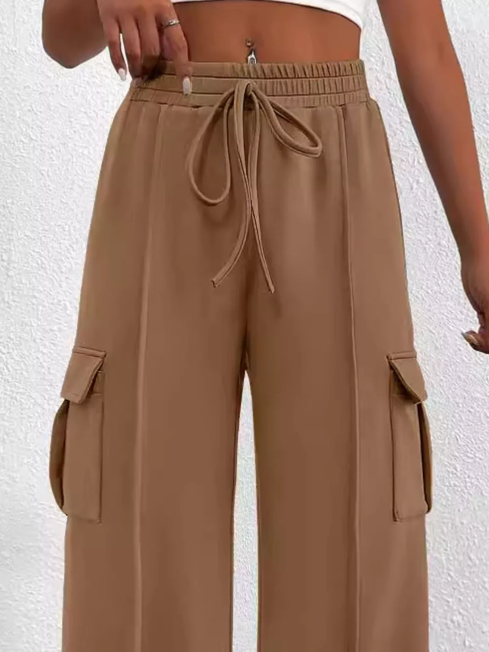 Casual High Waist Cargo Pants with Drawstring, image 9