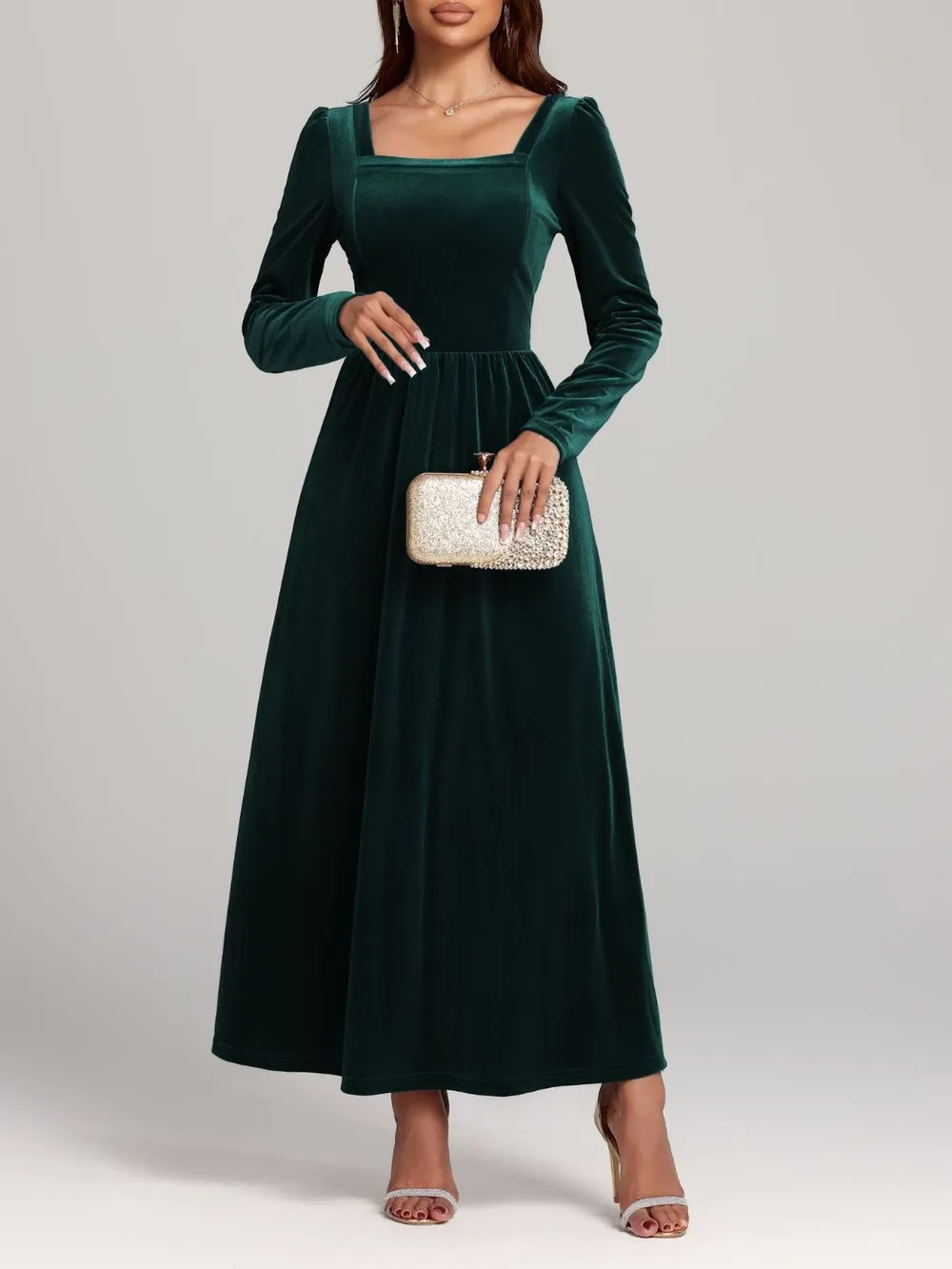 Velvet Square Neck Long Sleeve Dress, image 18