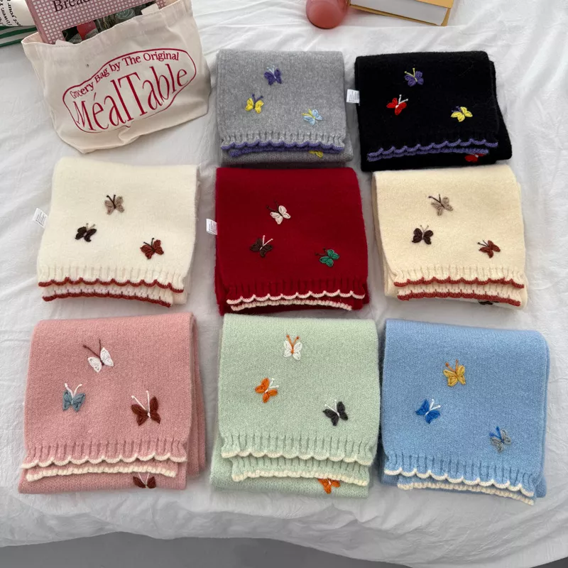 Butterfly Embroidered Knitted Scarf, image 3