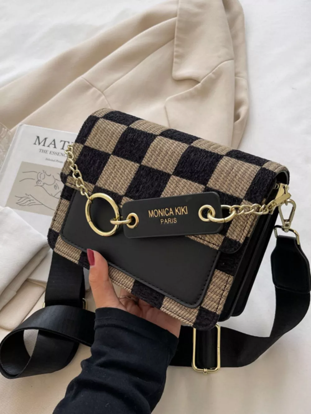 Checkered Pattern Flap Crossbody Bag, image 4