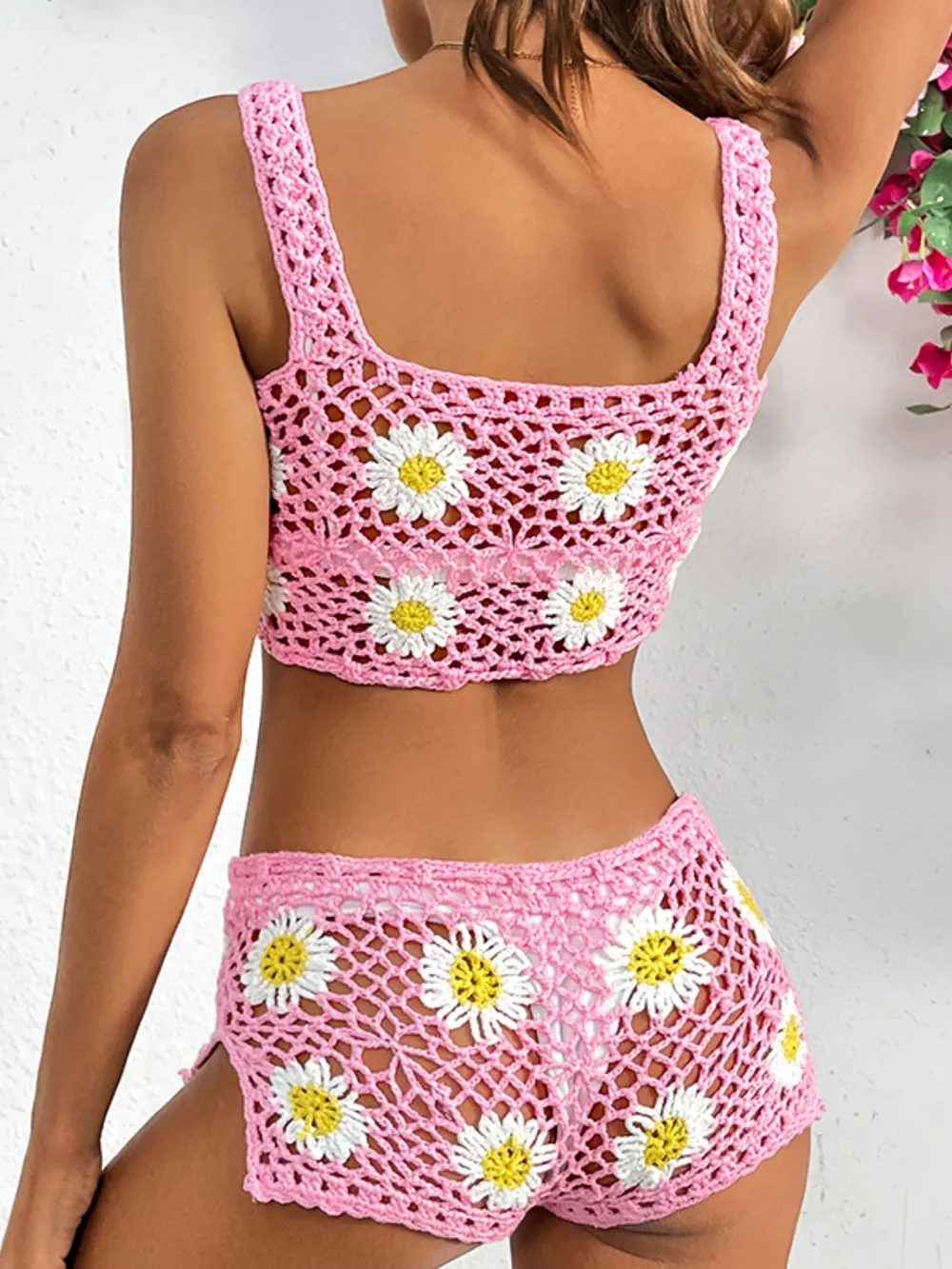 Flower Cutout Wide Strap Two-Piece Cover Up, image 8