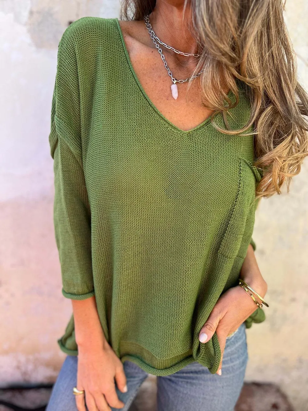 Full Size Casual V-Neck Knit Sweater Plus Size, image 14