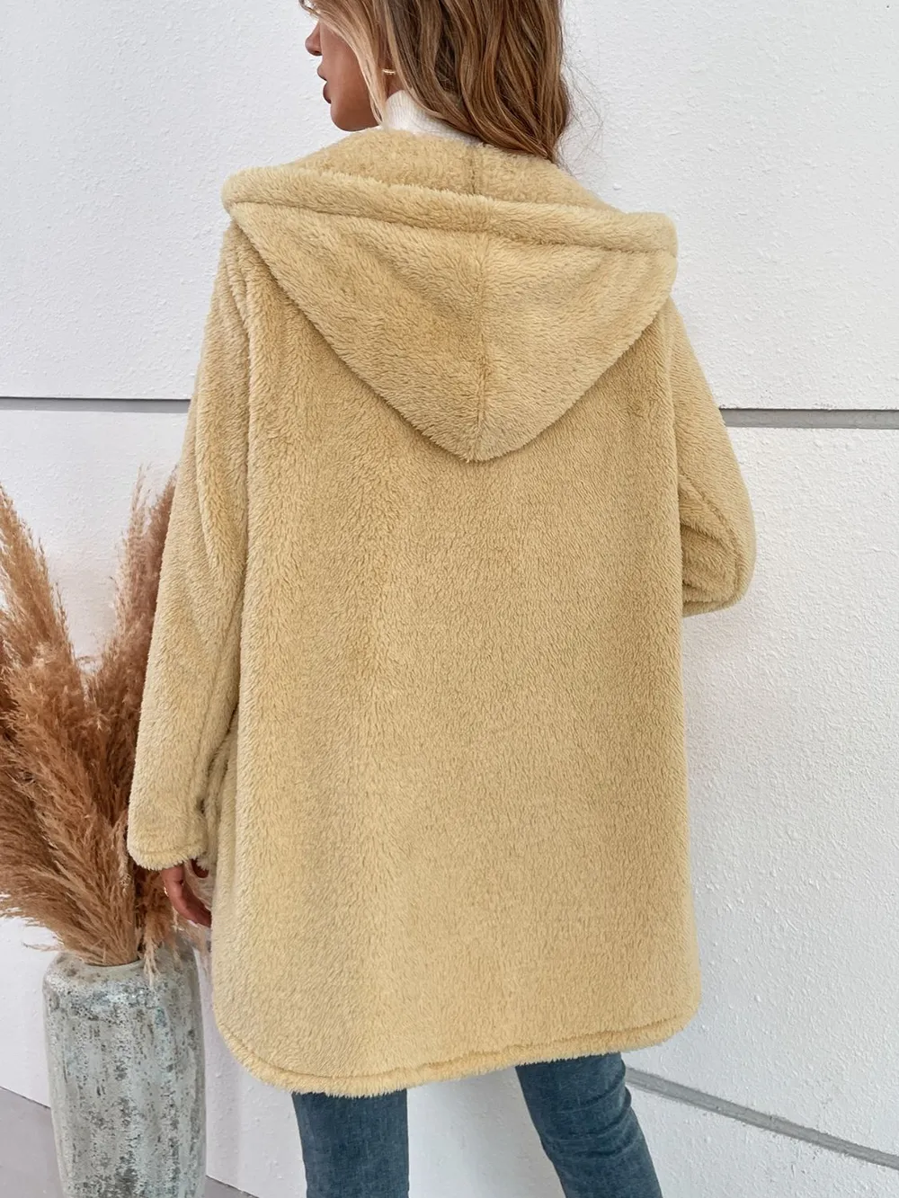 Fuzzy Button Up Hooded Jacket, image 2