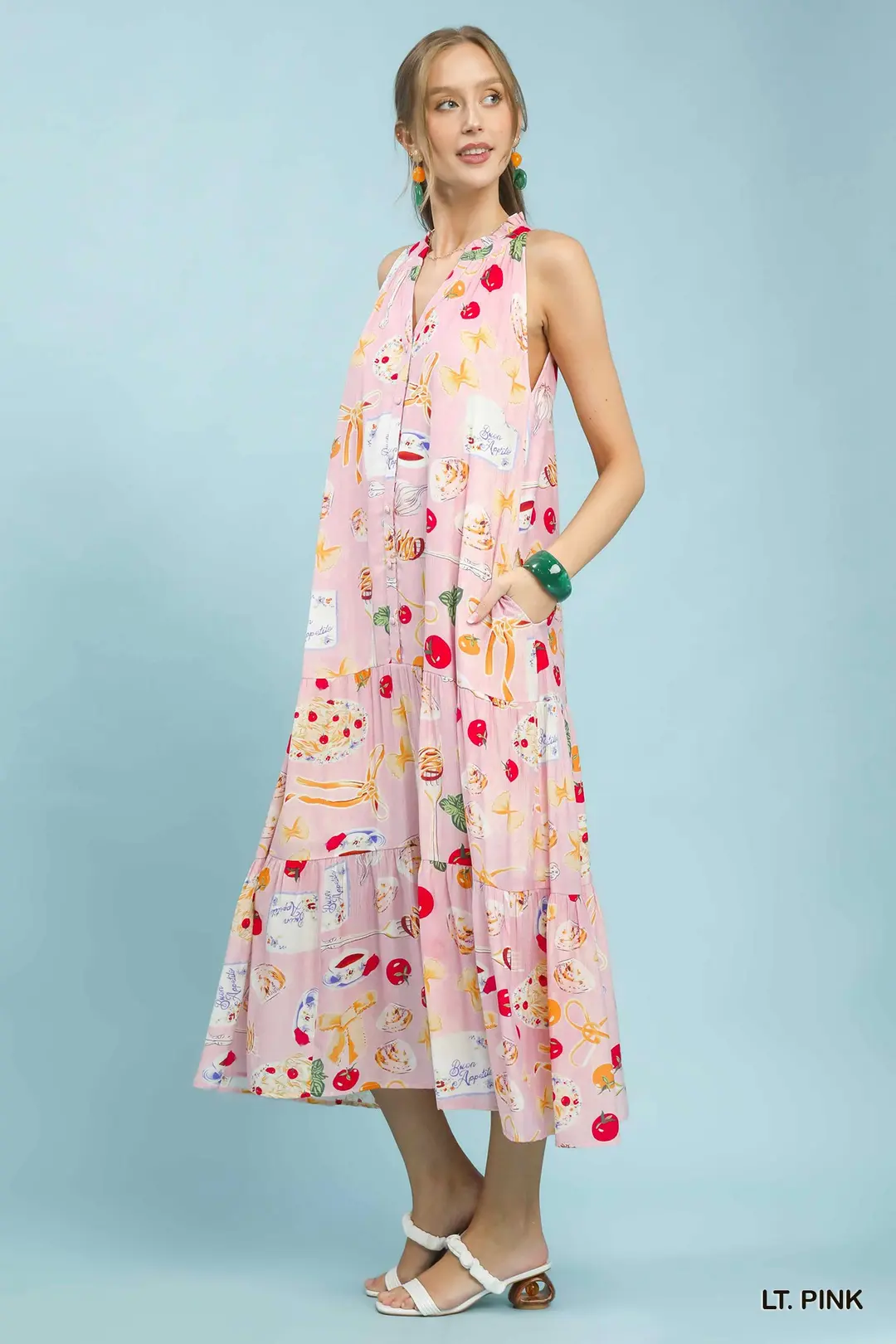 Abstract Print Tiered Halter Midi Dress, image 3