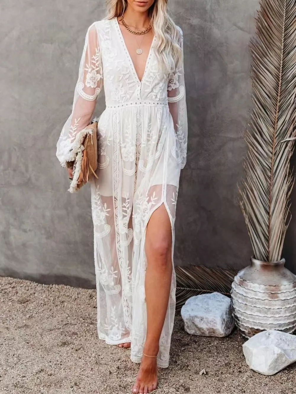 Floral Lace Slit Maxi Dress, image 6