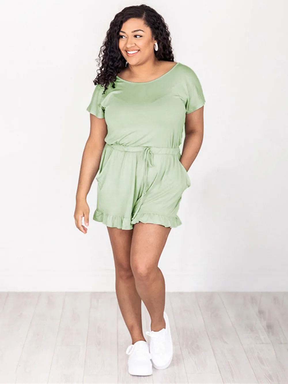 Ruffled Boat Neck Short Sleeve Romper, image 24