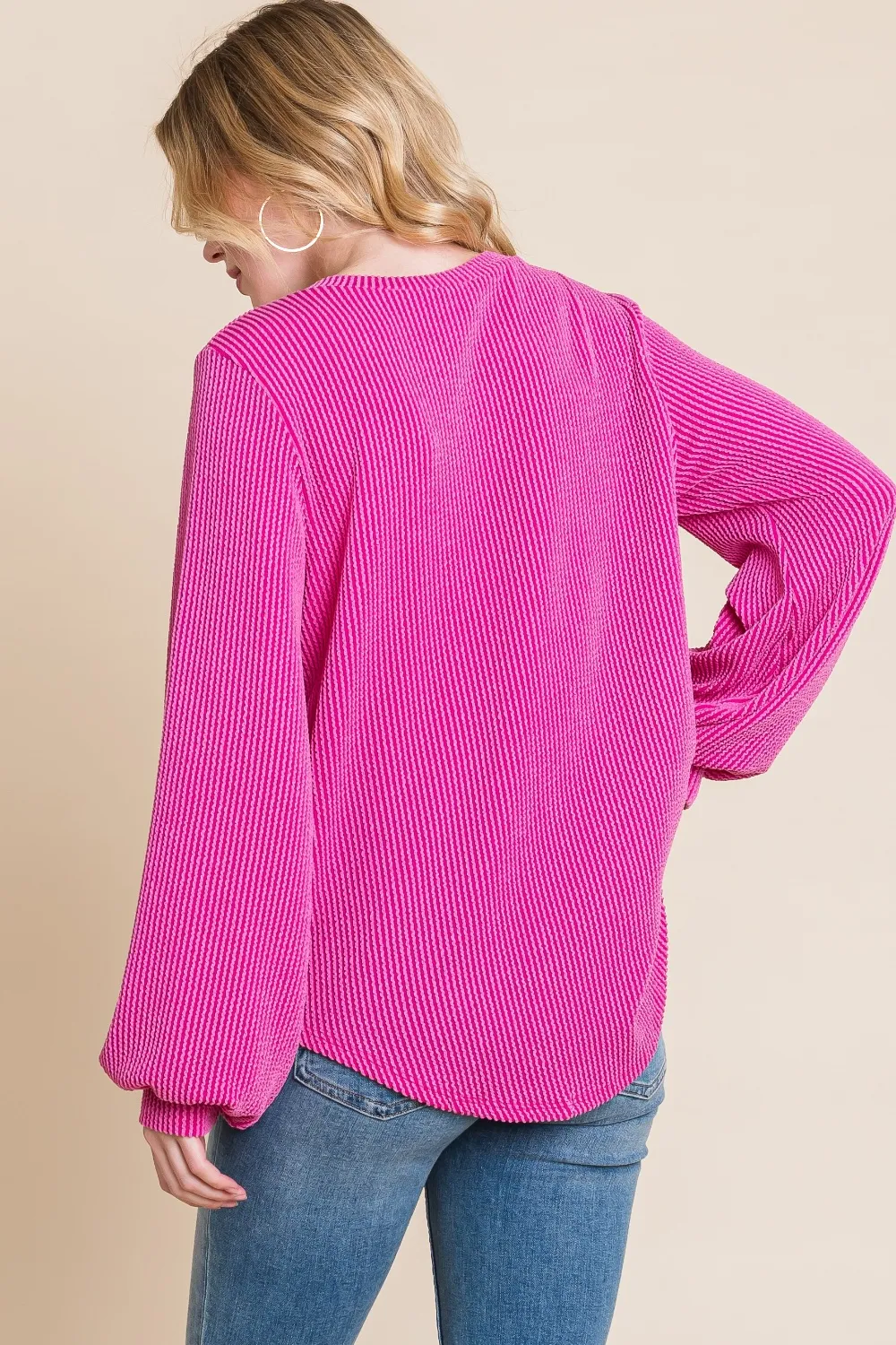 Long Sleeve Curved Hem Ribbed T-Shirt, image 2