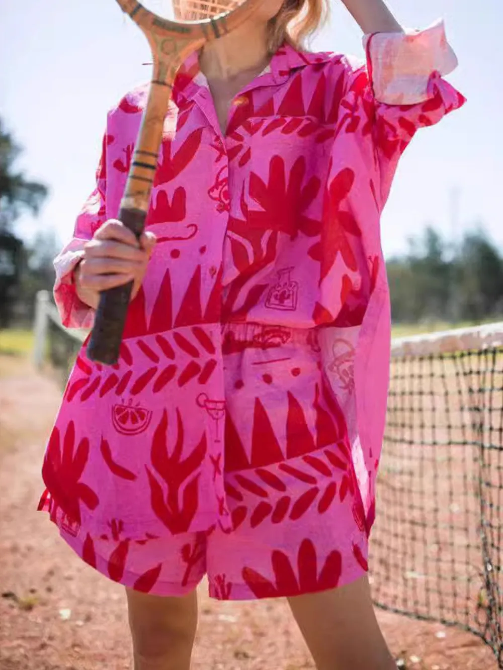 Printed Button Up Shirt and Shorts Set, image 4