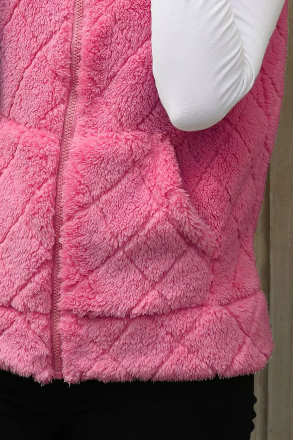 Fuzzy Plaid Texture Zip Up Vest Coat, image 14