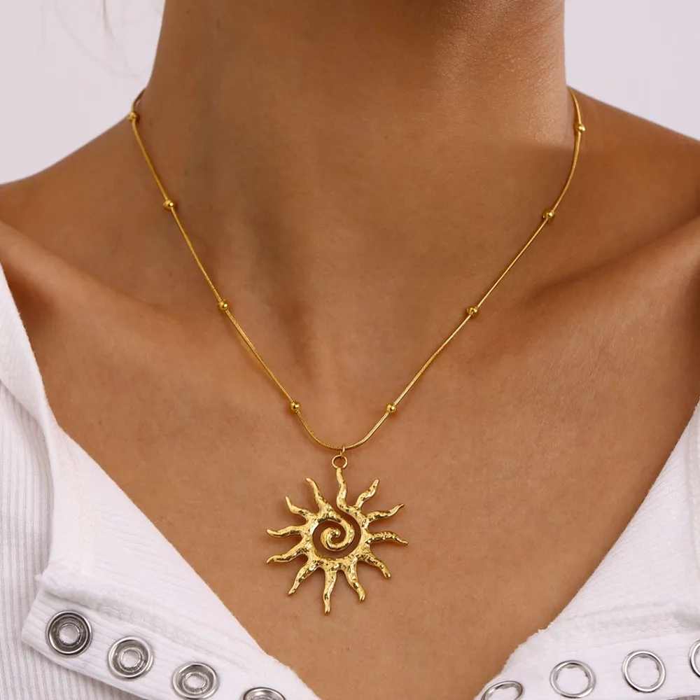 18K Gold-Plated Sun Pendant Necklace