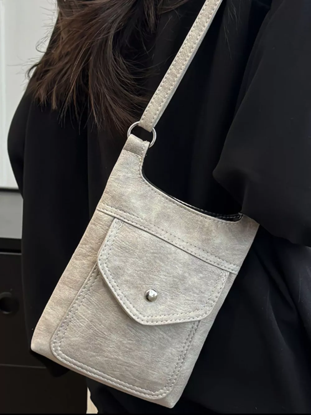 Adjustable Strap Leather Crossbody Bag, image 12