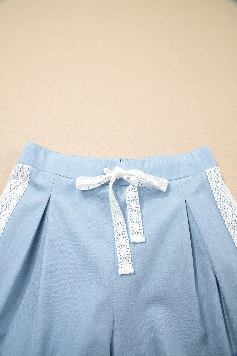 Lace Accent Floral Patched Pocket Pleated Wide Leg Slouchy Pants, image 5