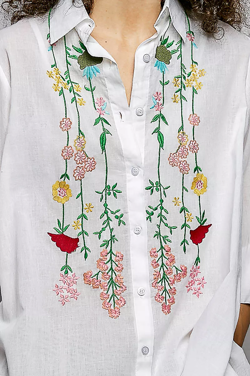 Floral Embroidered Half Sleeve Cotton Shirt, image 5