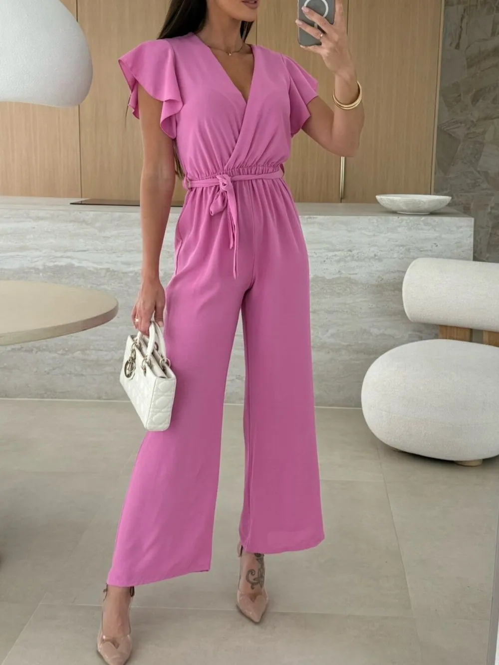 Surplice Wide Leg Belted Jumpsuit, image 12