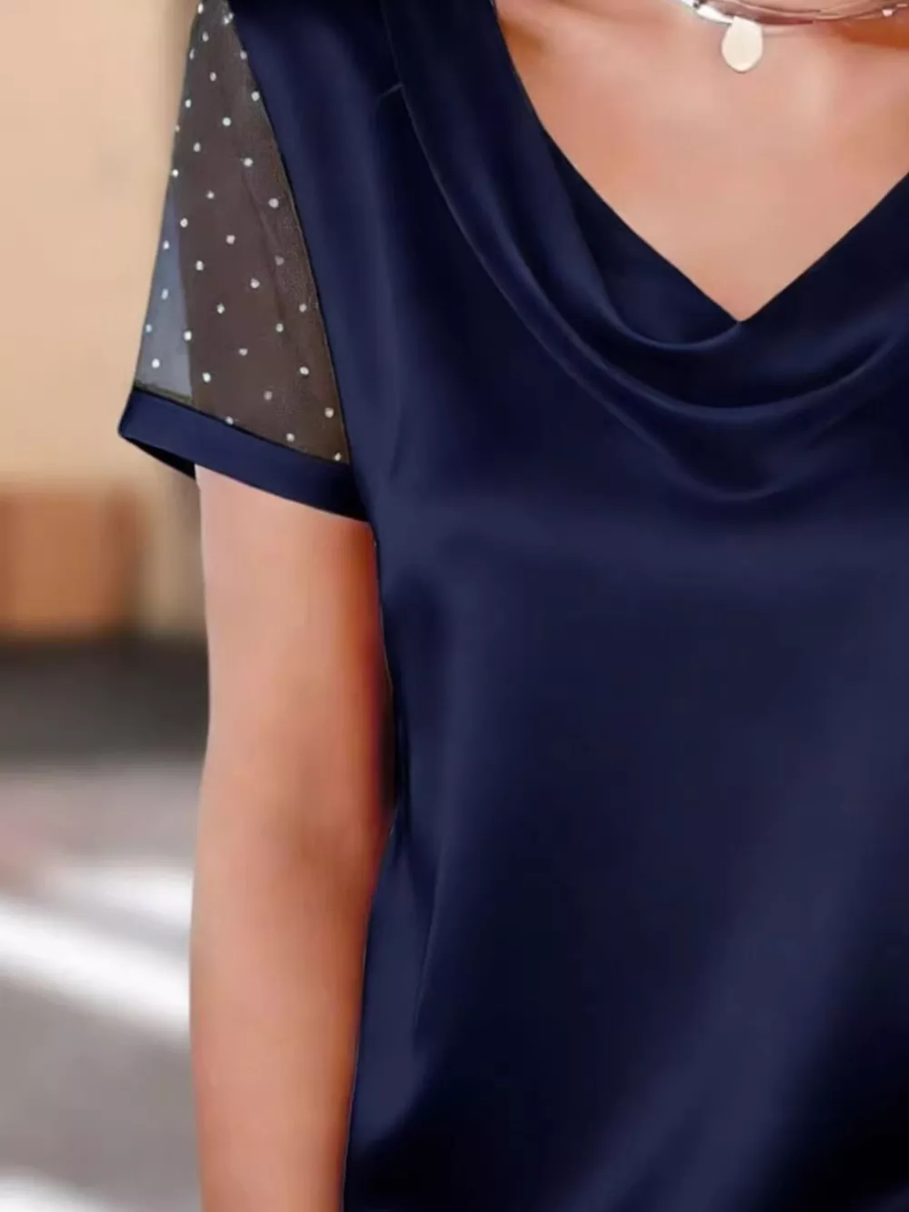 Cowl Neck Polka Dot Short Sleeve Top, image 21