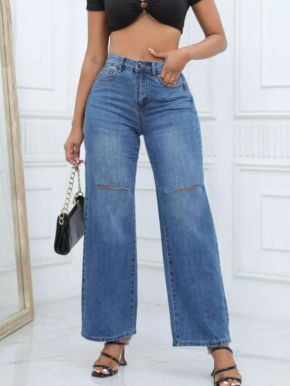 Distressed Wide-Leg Jeans, image 9