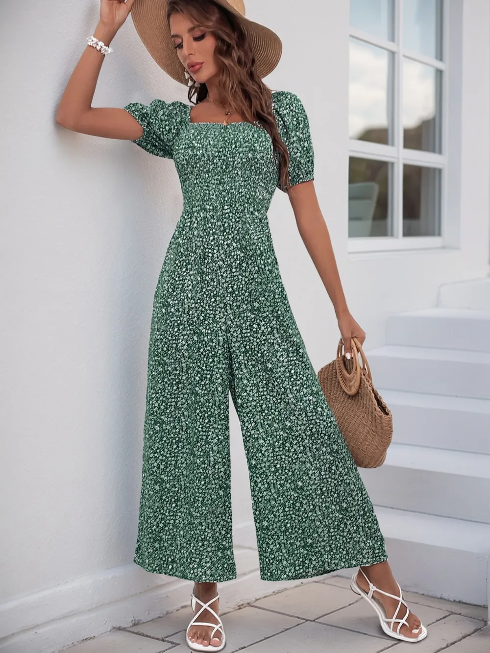 Printed Square Neck Puff Sleeve Jumpsuit, image 34