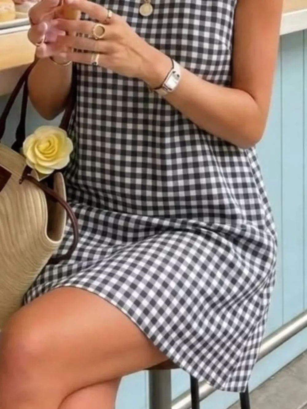 Gingham Sleeveless A-Line Mini Dress, image 4