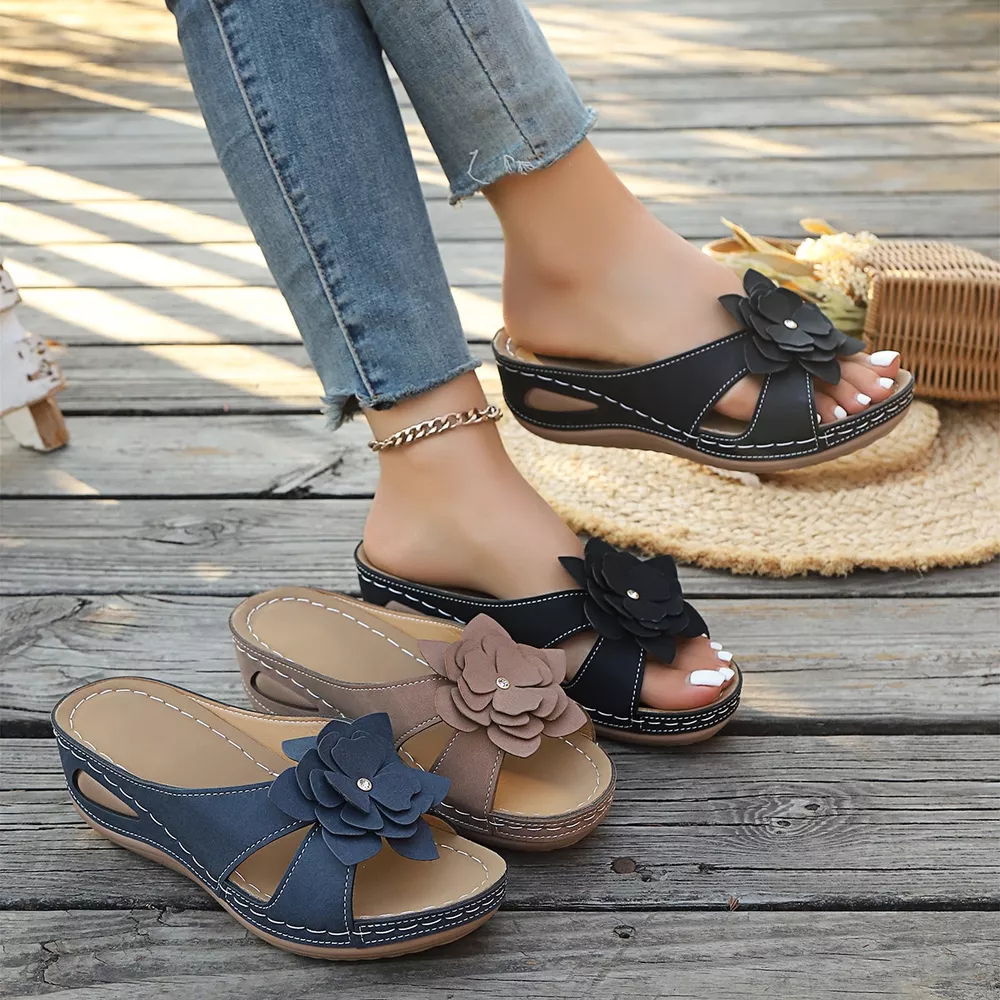Flower Open Toe Wedge Sandals, image 2