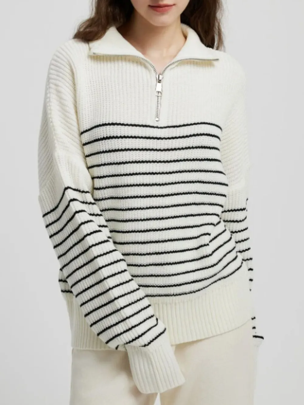 Striped Half Zip Long Sleeve Sweater, image 5