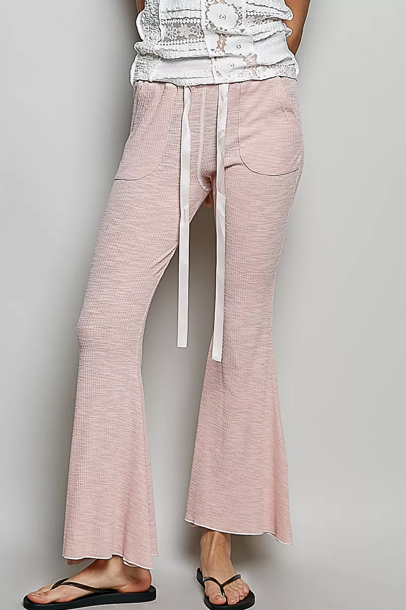 Drawstring Textured Ribbed Knit Pants