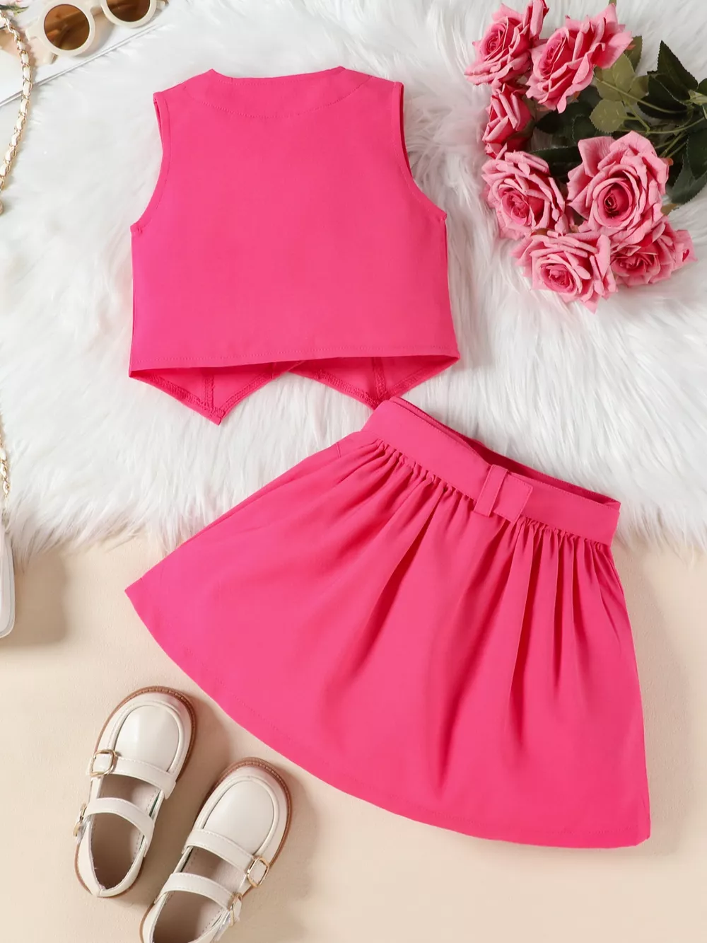 Children's Bowknot Vest & Pleated Skirt Set, image 12