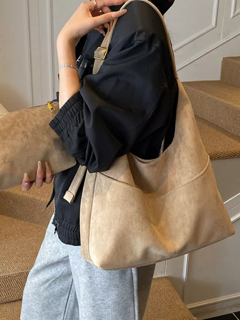 Minimalist Suede Shoulder Bag, image 6