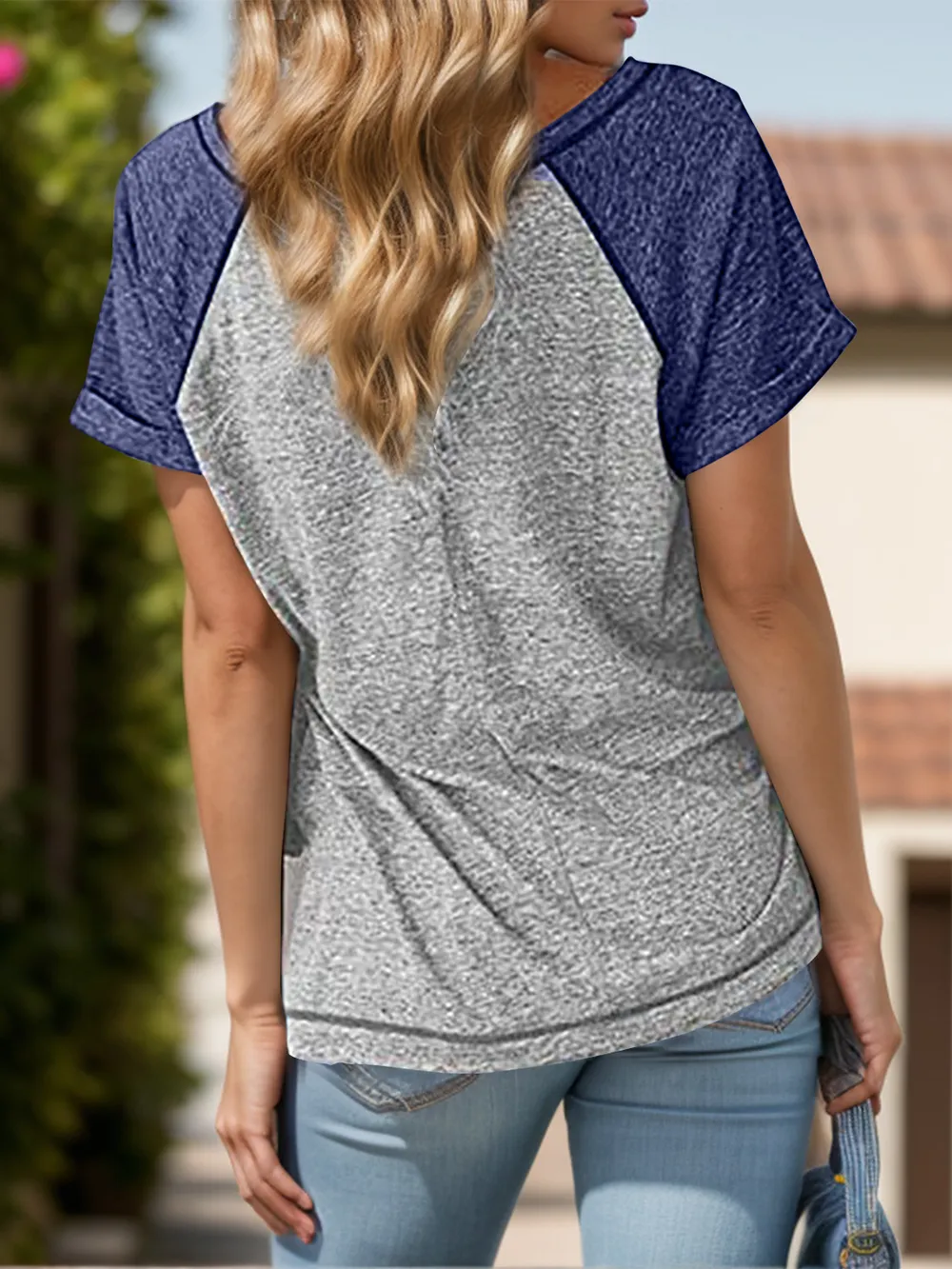 Contrast Notched Short Sleeve T-Shirt, image 3