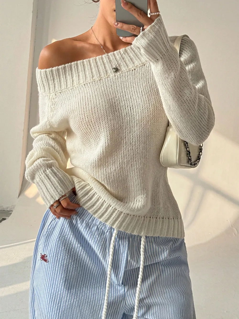 Ribbed Knit Boat Neck Sweater, image 5