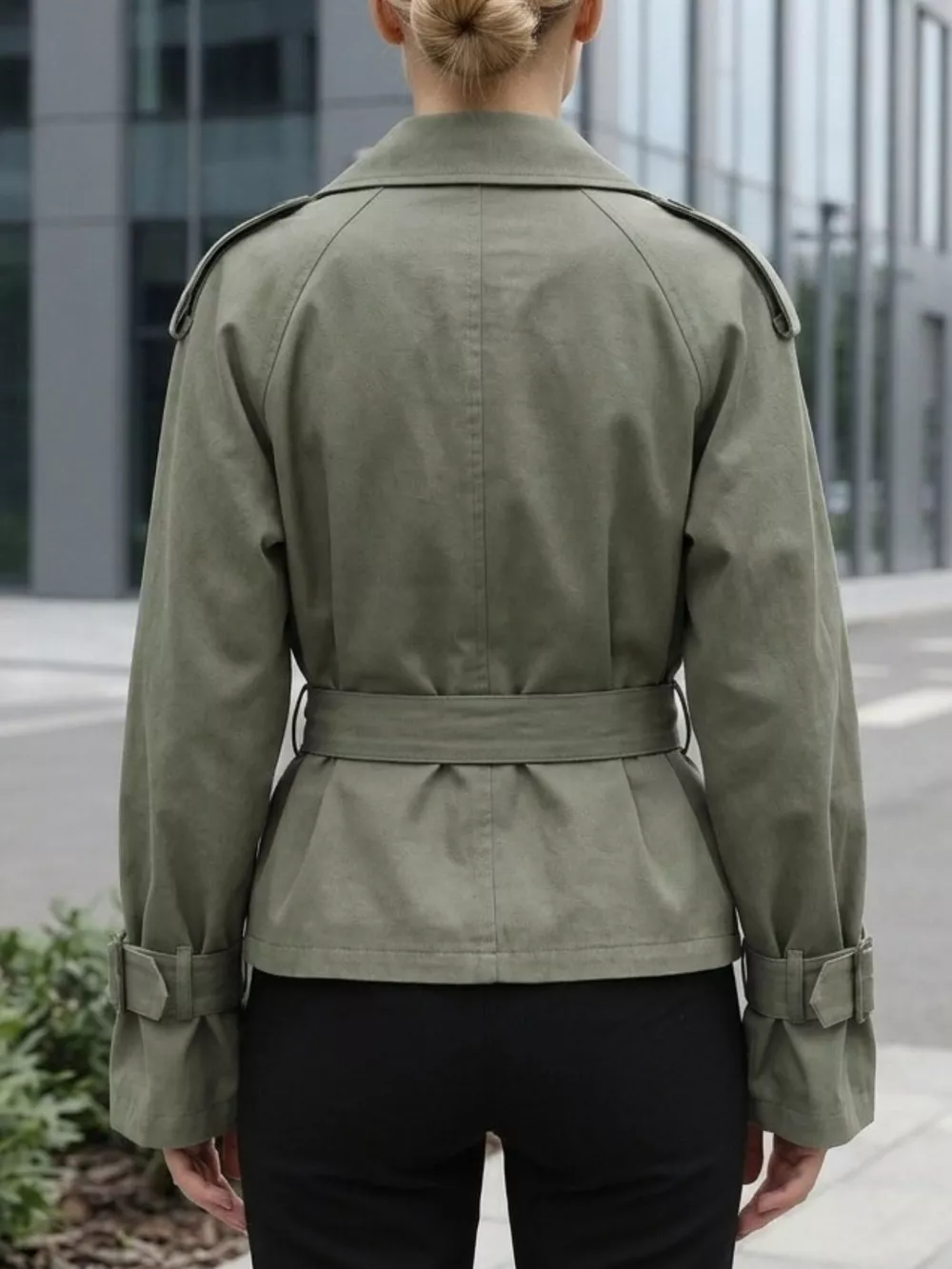 Lapel Collar Belted Cropped Trench, image 5