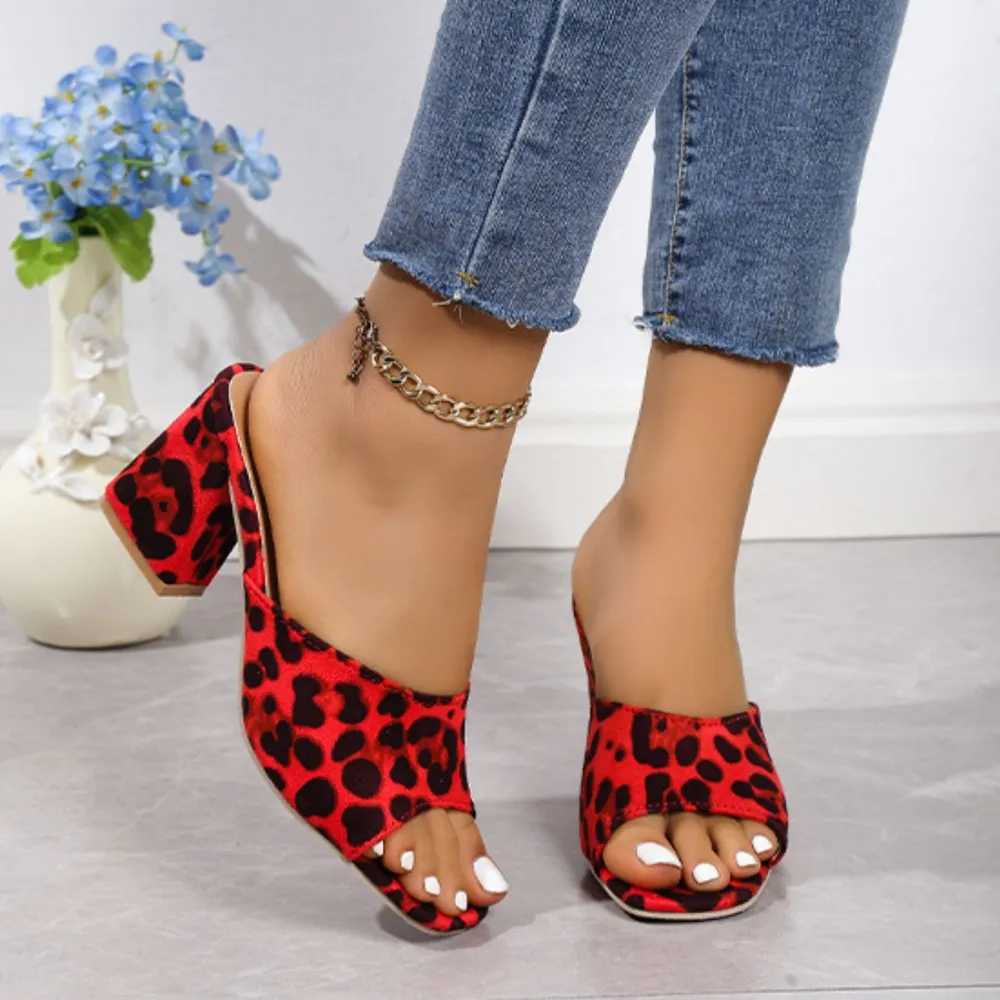 Leopard Block Heel Suede Sandals, image 8
