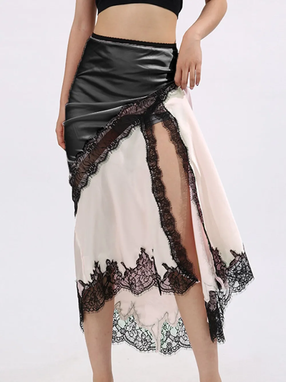 Lace Trim Asymmetrical Midi Skirt, image 8