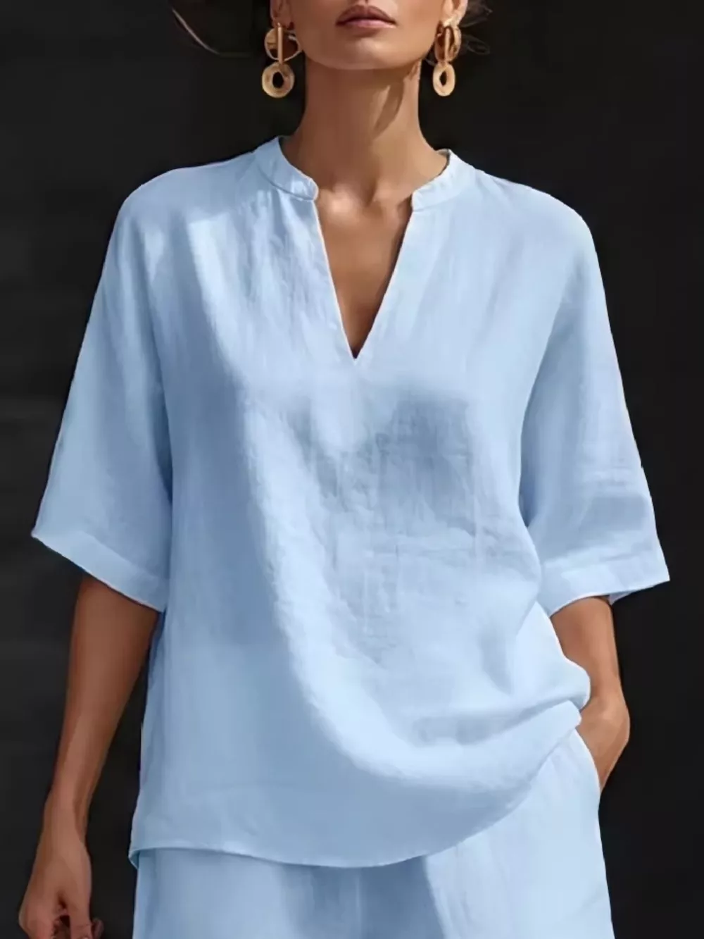 Full Size Notched Half Sleeve Top and Shorts Set Plus Size, image 5
