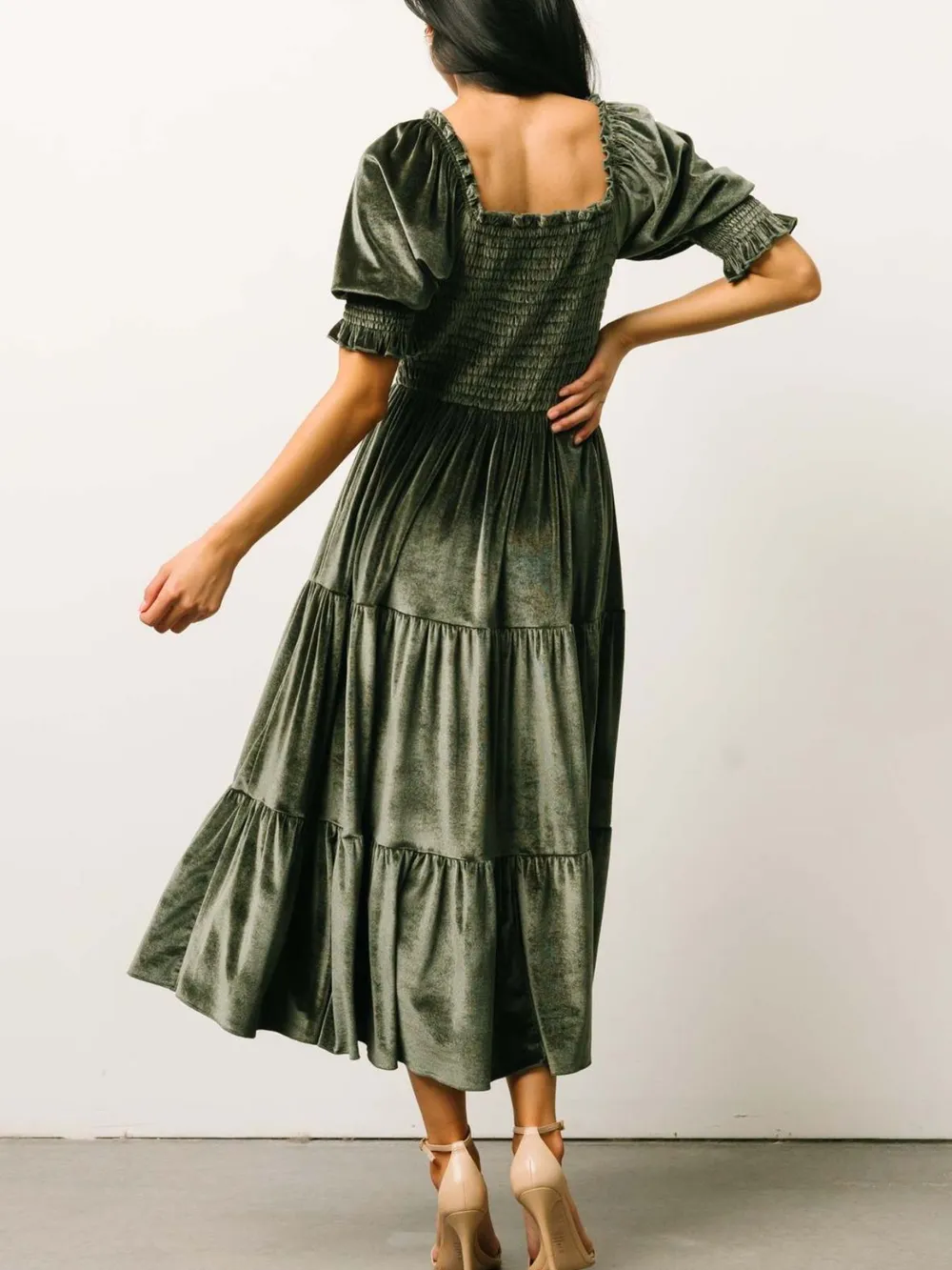 Smocked Half Sleeve Tiered Midi Dress, image 13