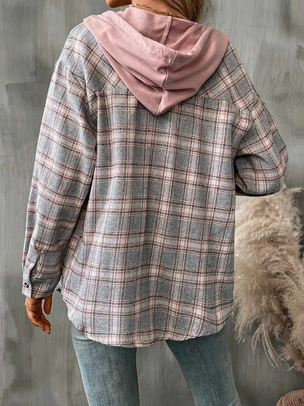 Plaid Long Sleeve Hooded Jacket, image 3