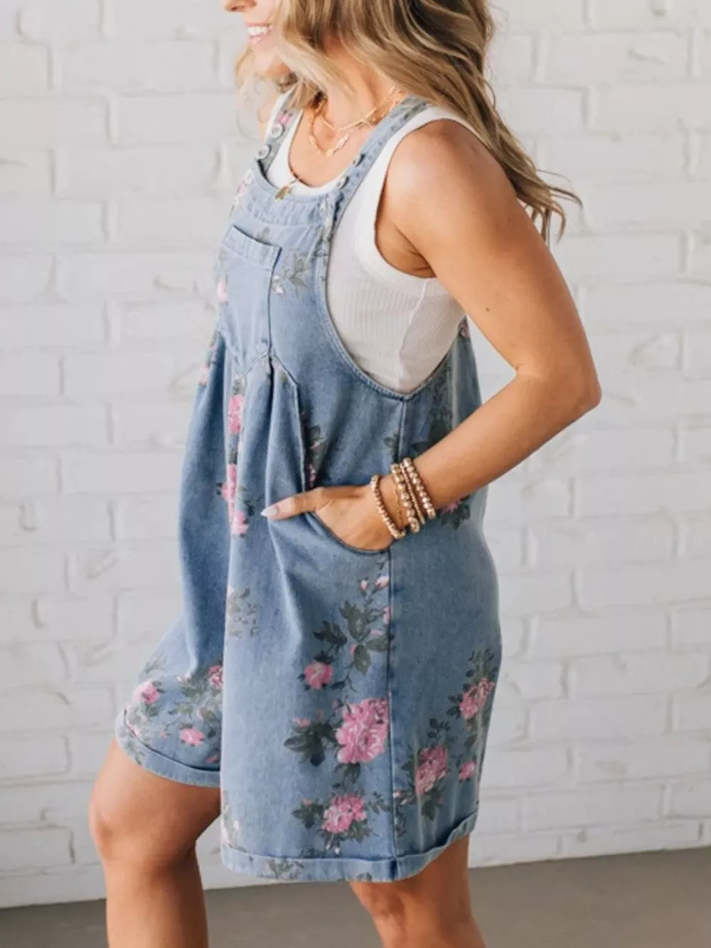 Floral Print Denim Overalls, image 3