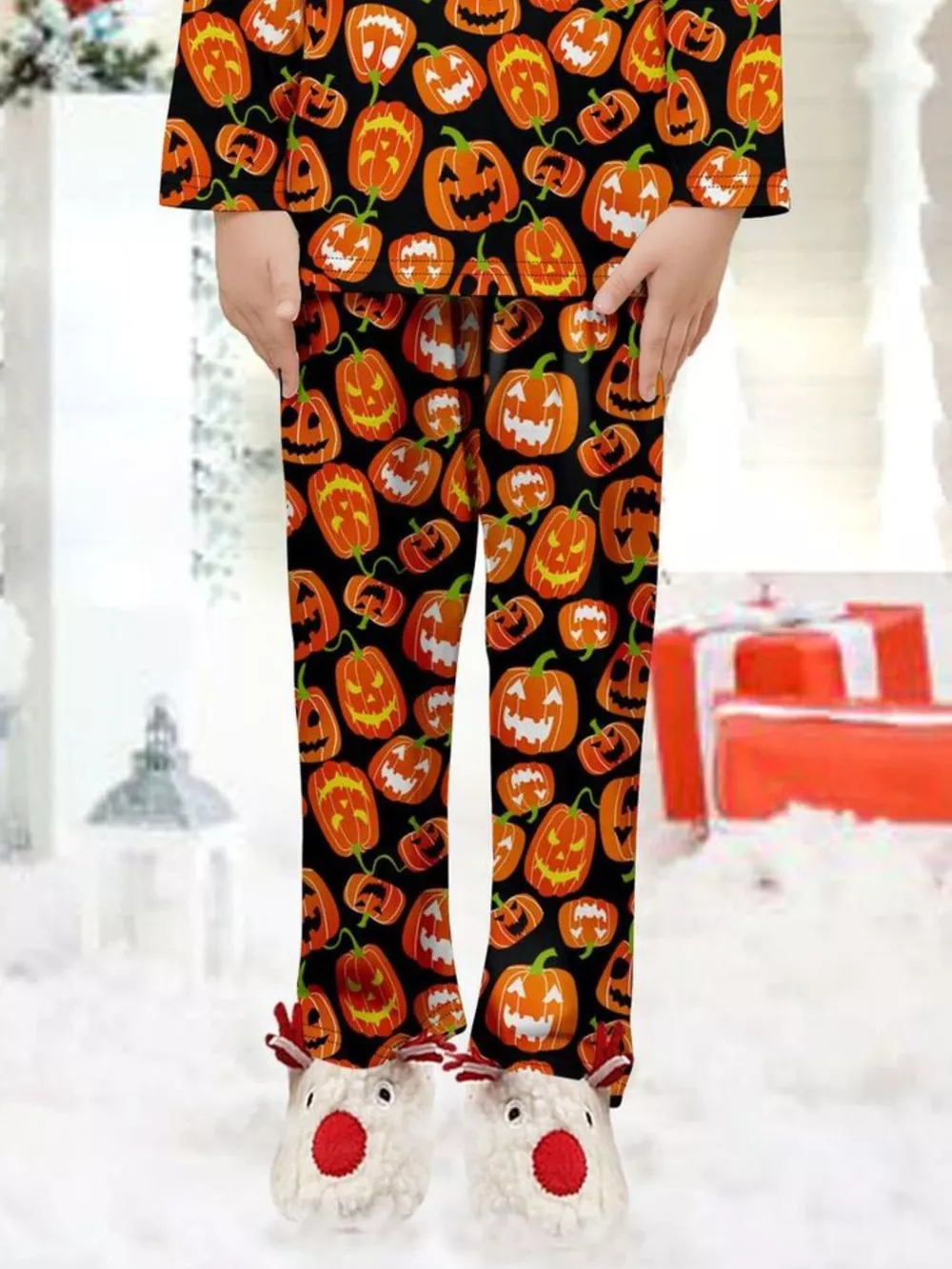 Full Size Family Matching Halloween Pumpkin Print Pajama Set Plus Size, image 10