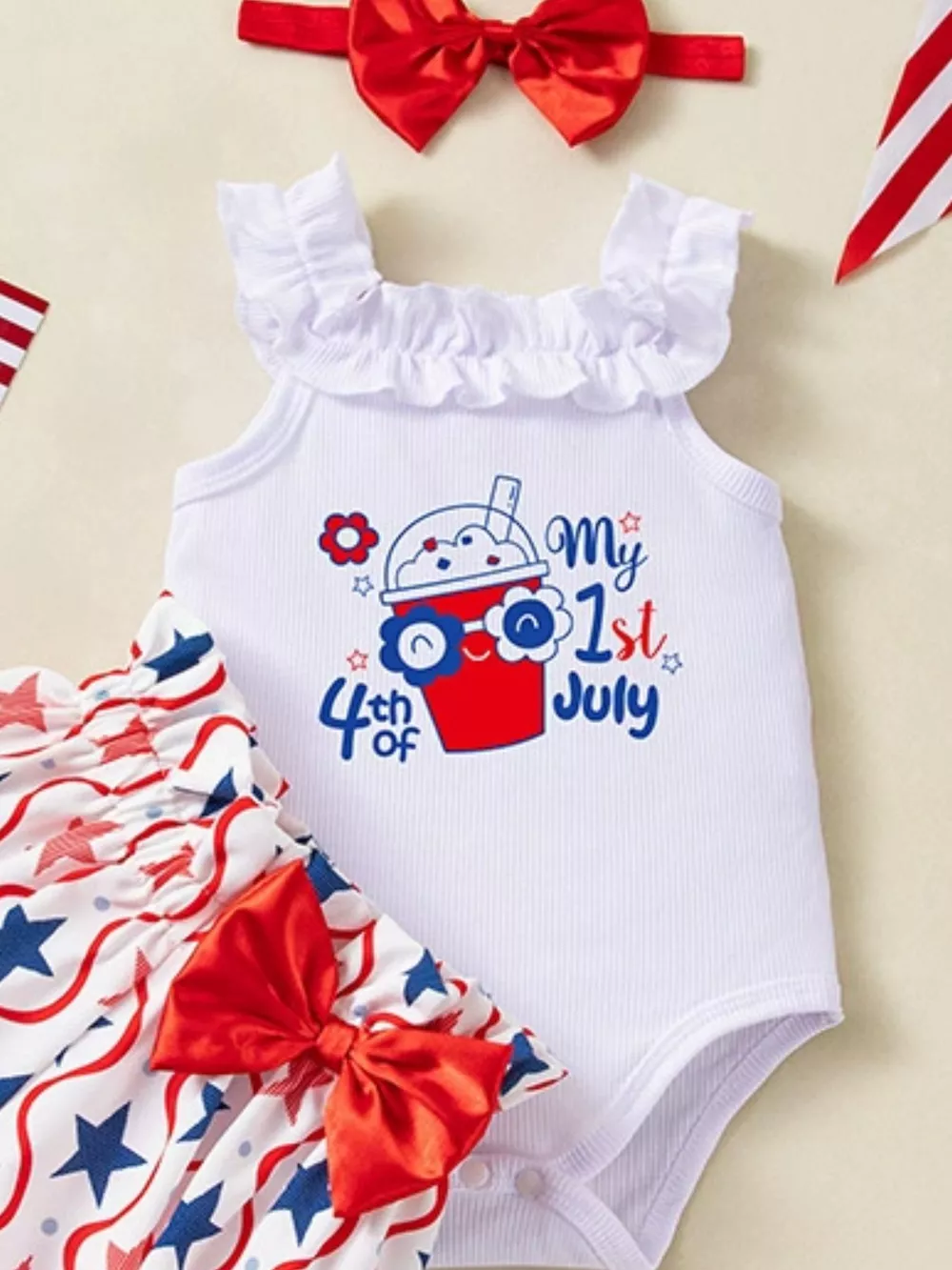 Children's Patriotic Star Print Outfit Set, image 6